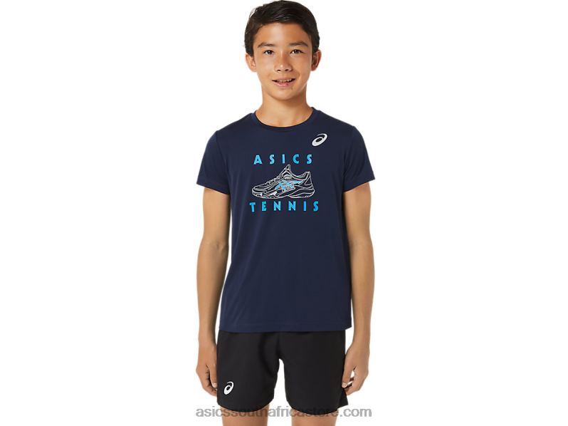 Kids Asics Tennis Graphic Short Sleeve Top LH4X04231 Midnight