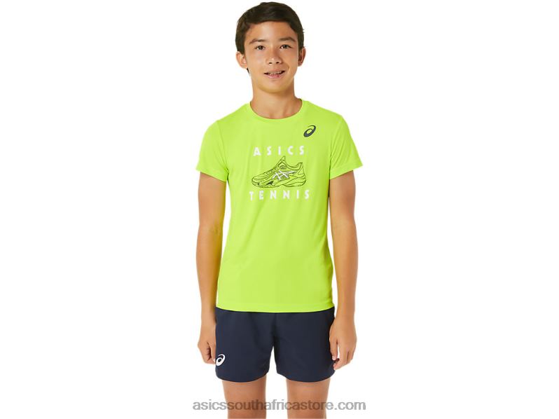 Kids Asics Tennis Graphic Short Sleeve Top LH4X04239 Hazard Green
