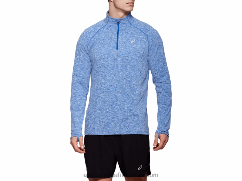 Men Asics Dorai Quarter Zip Top LH4X02125 Blue Heather