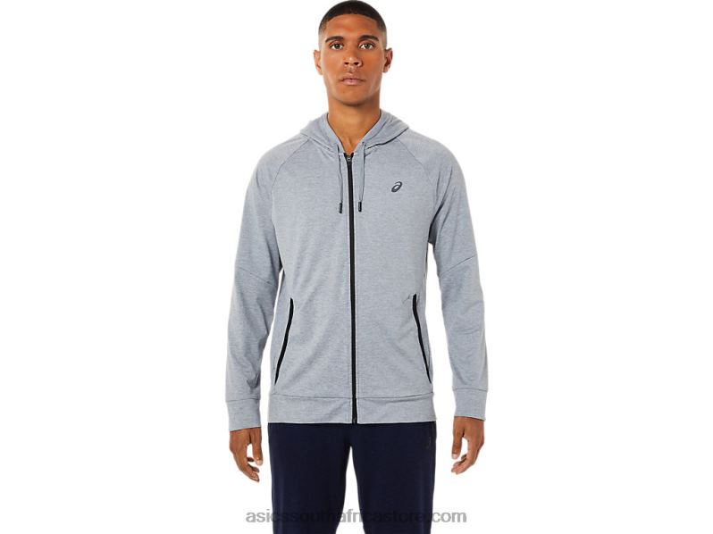Men Asics Tech Full Zip Hoodie LH4X01780 Sheet Rock Heather