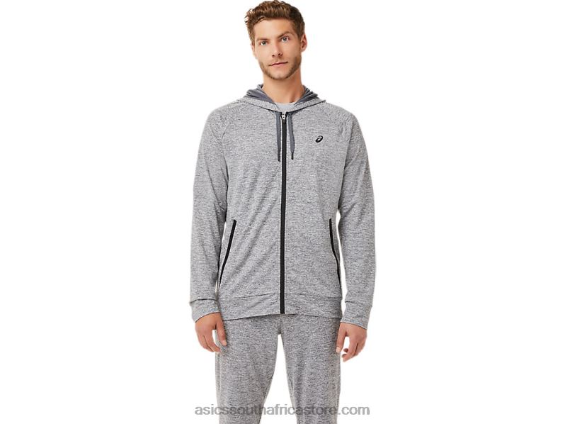 Men Asics Tech Full Zip Hoodie LH4X01907 Carrier Grey Heather