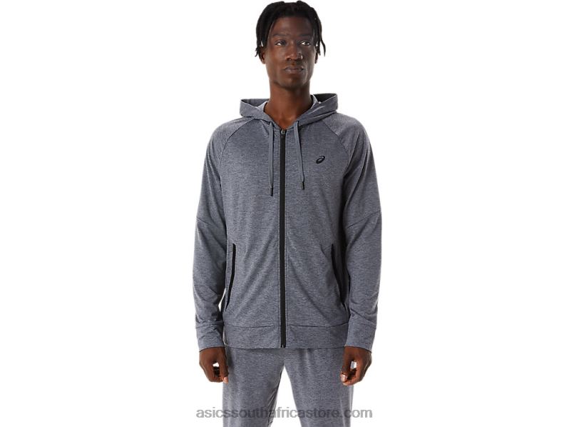 Men Asics Tech Full Zip Hoodie LH4X0817 Metropolis Grey Heather
