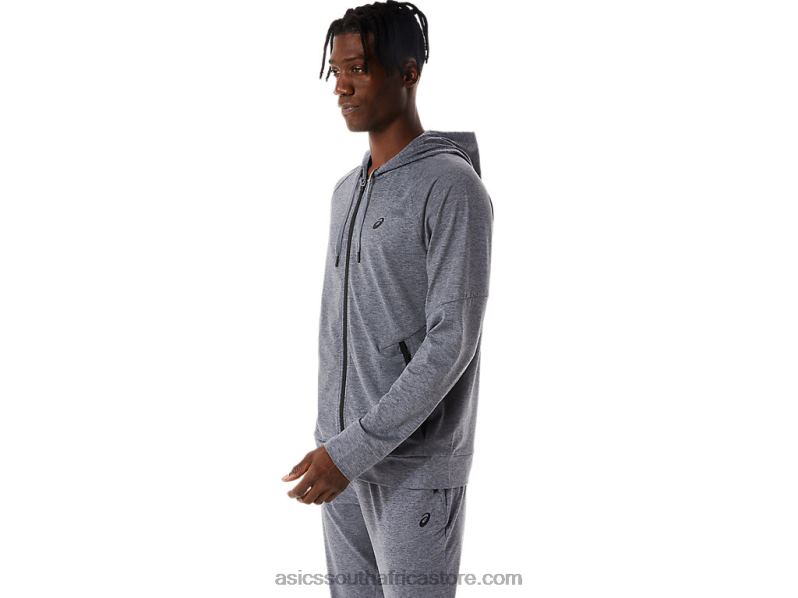 Men Asics Tech Full Zip Hoodie LH4X0817 Metropolis Grey Heather