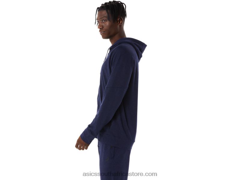 Men Asics Tech Full Zip Hoodie LH4X0867 Peacoat/Perf Black