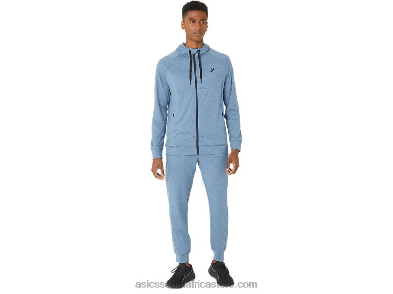 Men Asics Tech Fz Hoodie 2.0 LH4X044 Steel Blue Spacedye