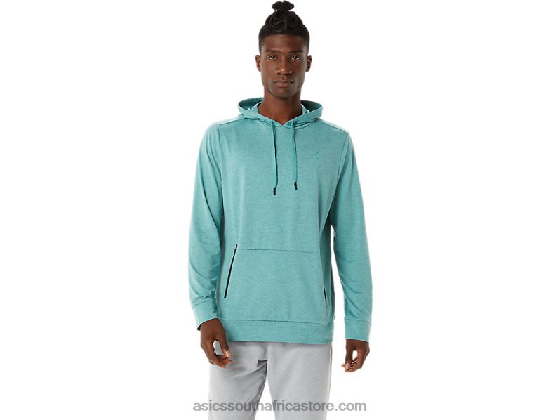 Men Asics Tech Pullover Hoodie LH4X01569 Sage Heather