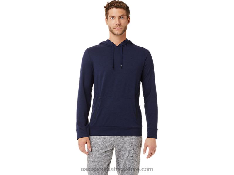 Men Asics Tech Pullover Hoodie LH4X02028 Peacoat Heather