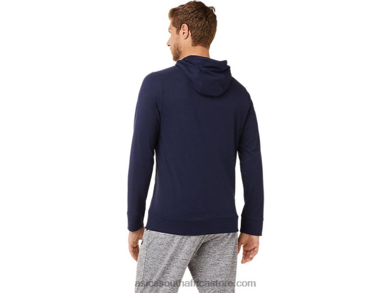 Men Asics Tech Pullover Hoodie LH4X02028 Peacoat Heather