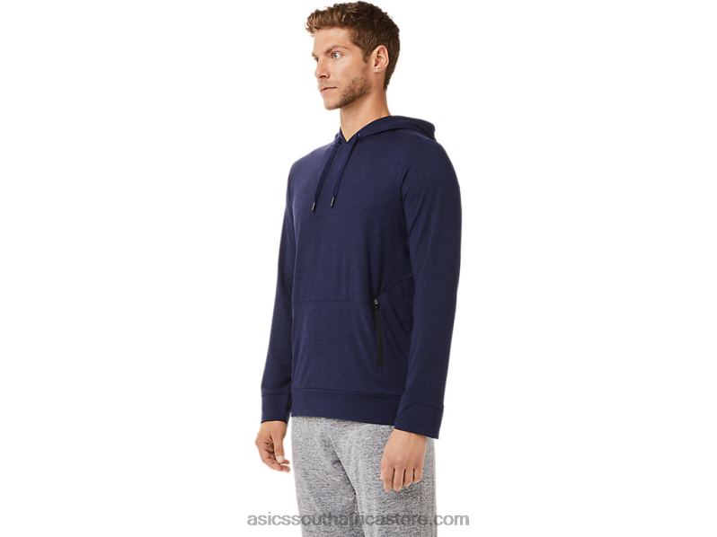 Men Asics Tech Pullover Hoodie LH4X02028 Peacoat Heather