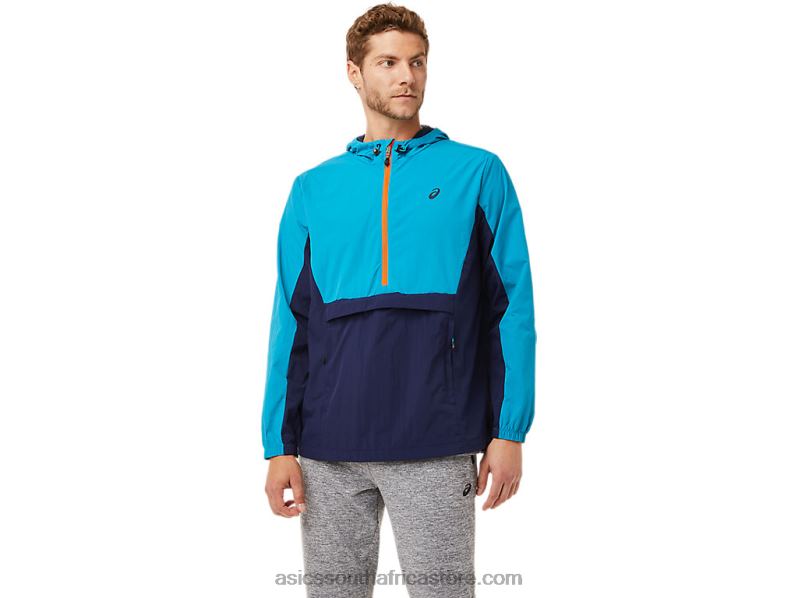 Men Asics Anorak Jacket LH4X02030 Teal Blue/Peacoat