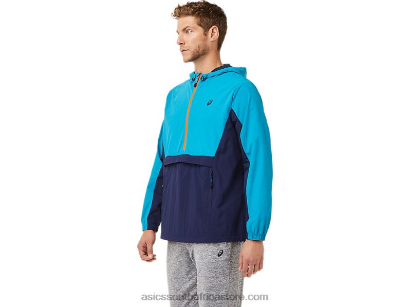 Men Asics Anorak Jacket LH4X02030 Teal Blue/Peacoat