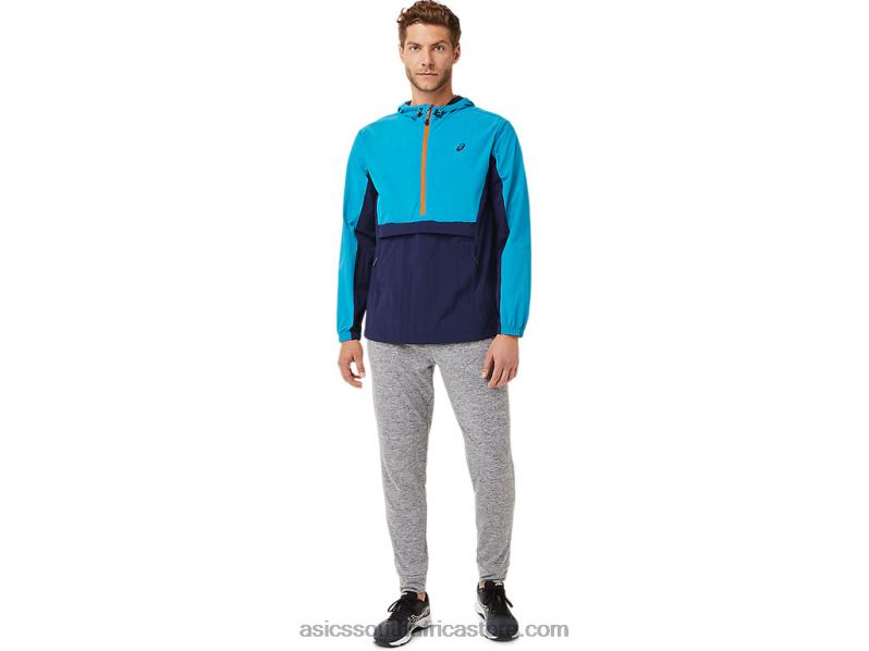 Men Asics Anorak Jacket LH4X02030 Teal Blue/Peacoat