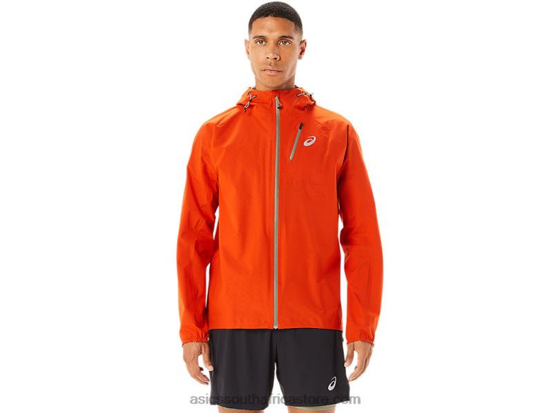 Men Asics Fujitrail Waterproof Jacket LH4X01146 Cherry Tomato