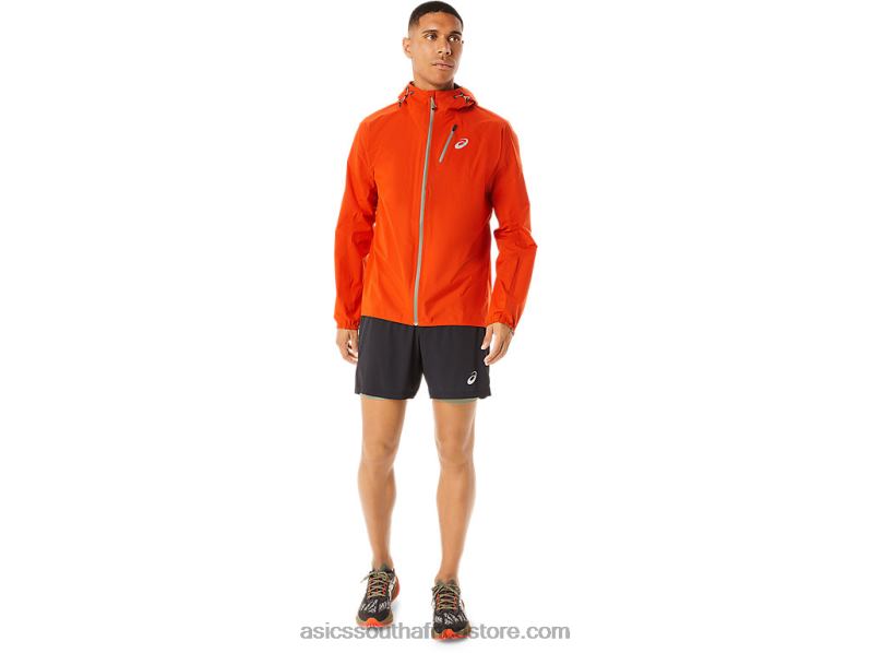 Men Asics Fujitrail Waterproof Jacket LH4X01146 Cherry Tomato