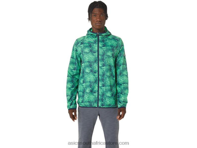 Men Asics Packable Jacket LH4X01050 Tie Dye Green/Peacoat