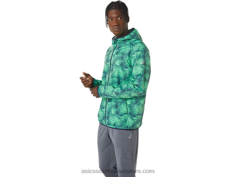 Men Asics Packable Jacket LH4X01050 Tie Dye Green/Peacoat