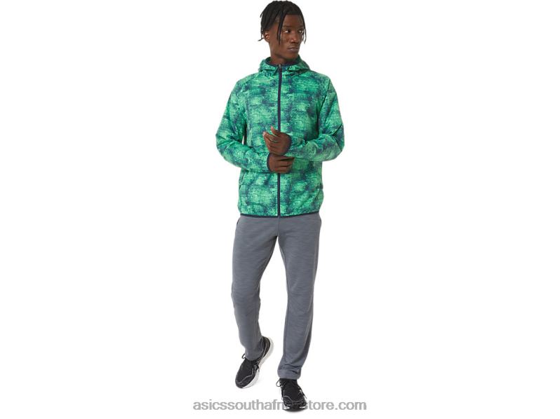 Men Asics Packable Jacket LH4X01050 Tie Dye Green/Peacoat