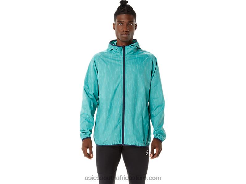 Men Asics Packable Jacket LH4X01387 Sage Print/French Blue
