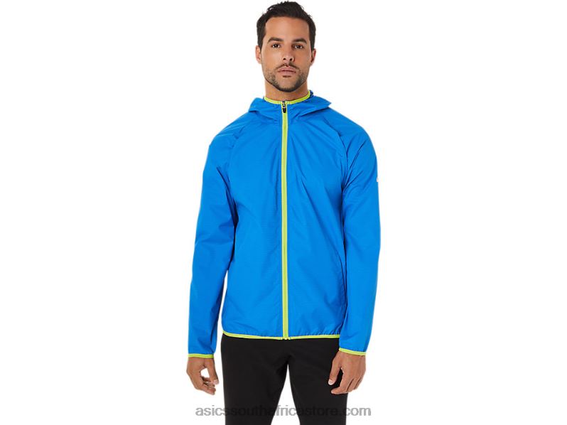 Men Asics Packable Jacket LH4X01712 Electric Blue Spacedye/Lime Zest