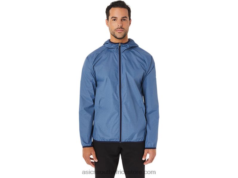 Men Asics Packable Jacket LH4X01829 Storm Blue Heather/Peacoat