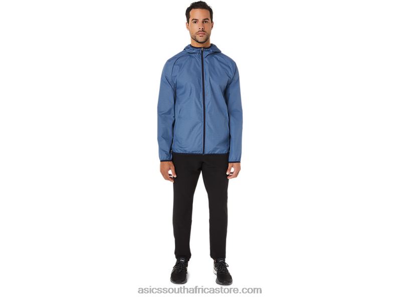 Men Asics Packable Jacket LH4X01829 Storm Blue Heather/Peacoat