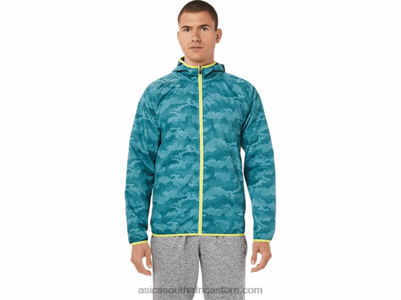 Men Asics Packable Jacket LH4X01893 Misty Pine Print/Sour Yuzu