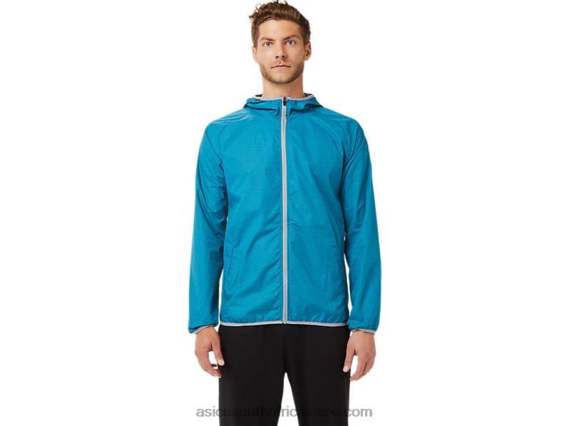 Men Asics Packable Jacket LH4X02027 Teal Blue Heather/Sheet Rock