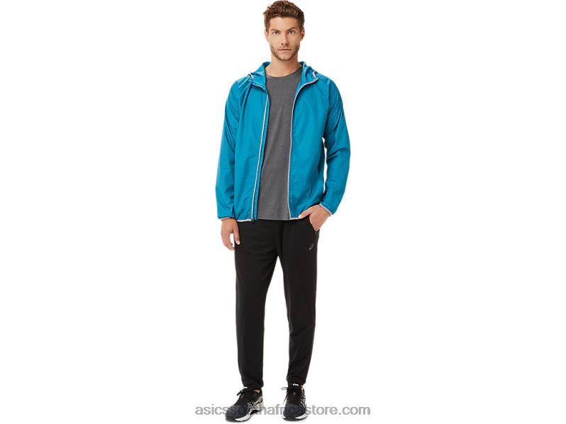 Men Asics Packable Jacket LH4X02027 Teal Blue Heather/Sheet Rock