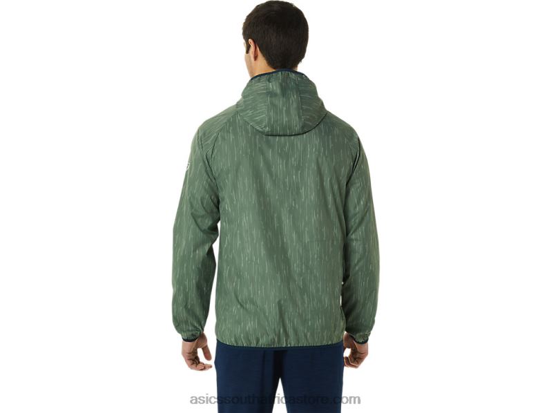 Men Asics Packable Jacket LH4X0793 Lichen Green Print/French Blue