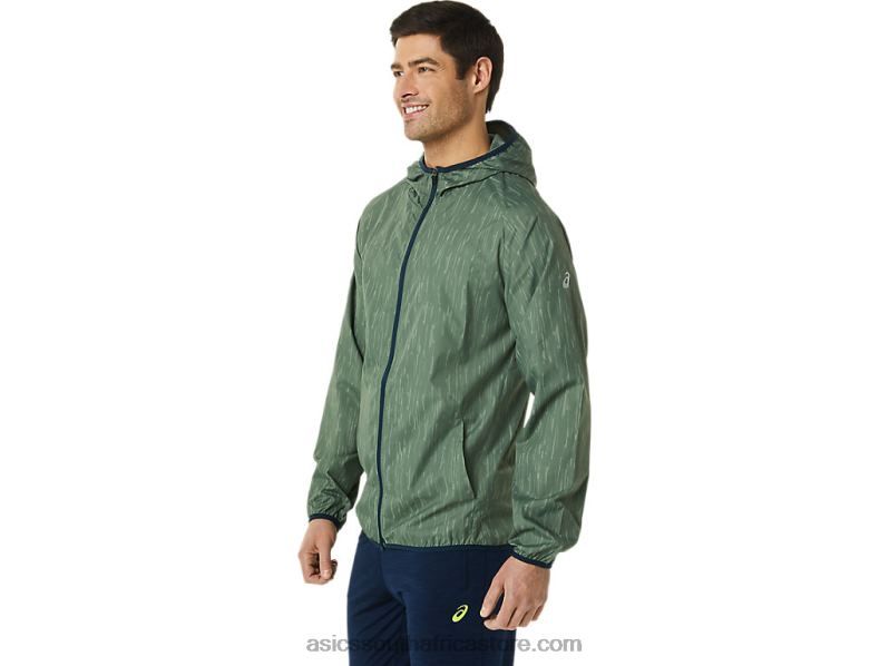 Men Asics Packable Jacket LH4X0793 Lichen Green Print/French Blue