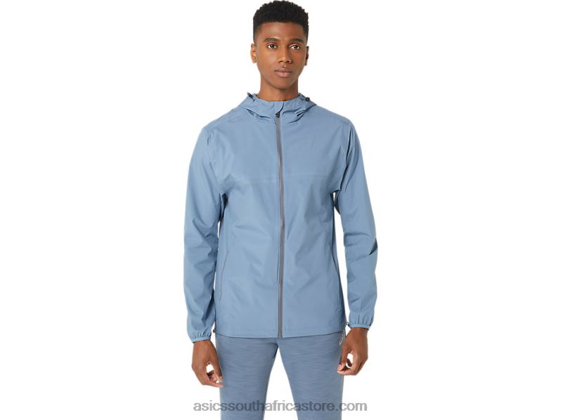 Men Asics Waterproof Jacket LH4X0214 Steel Blue/Carrier Grey