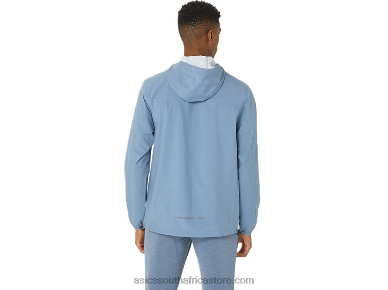 Men Asics Waterproof Jacket LH4X0214 Steel Blue/Carrier Grey