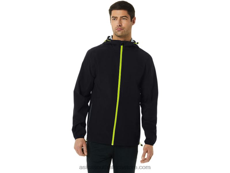 Men Asics Waterproof Jacket LH4X0231 Performance Black/Lime Zest
