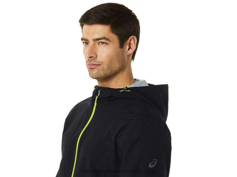 Men Asics Waterproof Jacket LH4X0231 Performance Black/Lime Zest