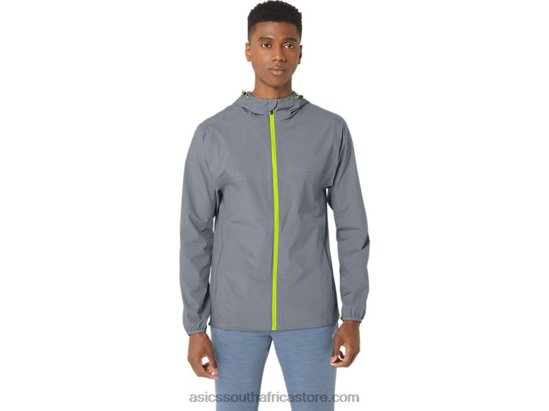 Men Asics Waterproof Jacket LH4X0246 Sheet Rock/Lime Zest