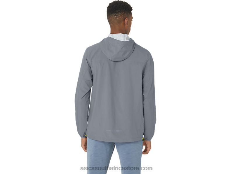 Men Asics Waterproof Jacket LH4X0246 Sheet Rock/Lime Zest