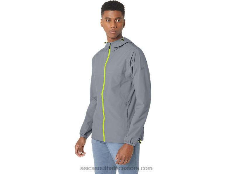 Men Asics Waterproof Jacket LH4X0246 Sheet Rock/Lime Zest
