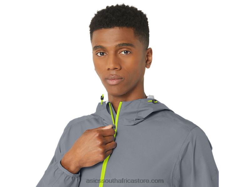 Men Asics Waterproof Jacket LH4X0246 Sheet Rock/Lime Zest