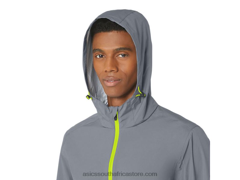 Men Asics Waterproof Jacket LH4X0246 Sheet Rock/Lime Zest