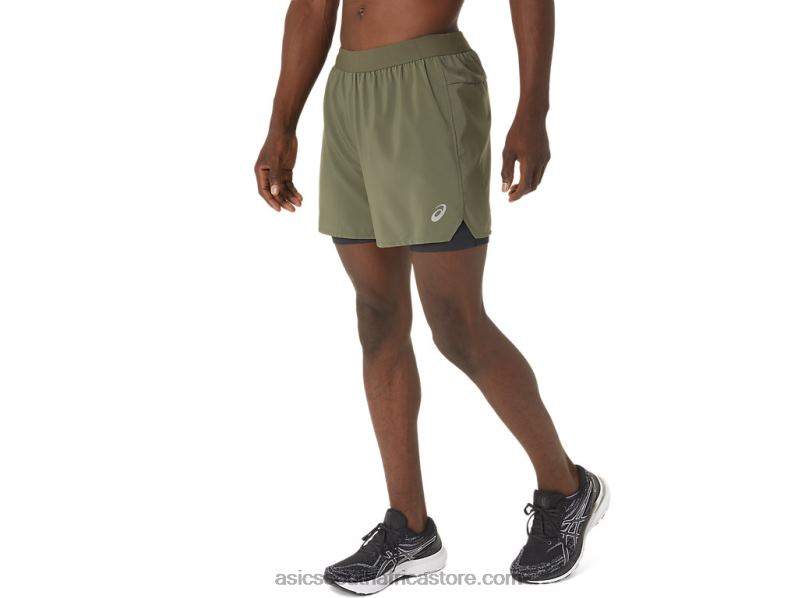 Men Asics Road 2-N-1 5in Short LH4X01122 Mantle Green/Performance Black