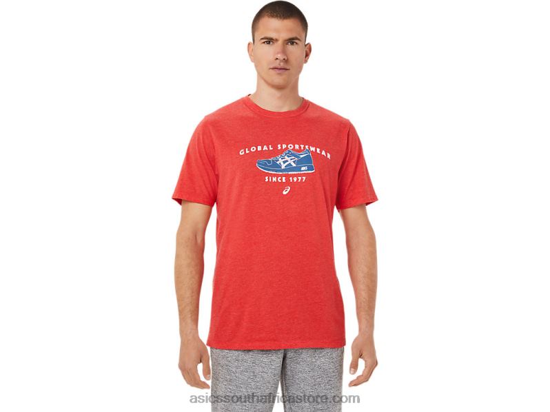 Men Asics 1977 Sportswear Tee LH4X0781 Classic Red Heather