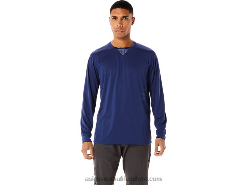 Men Asics Actibreeze Cooling Jacquard Long Sleeve Top LH4X0992 Deep Ocean