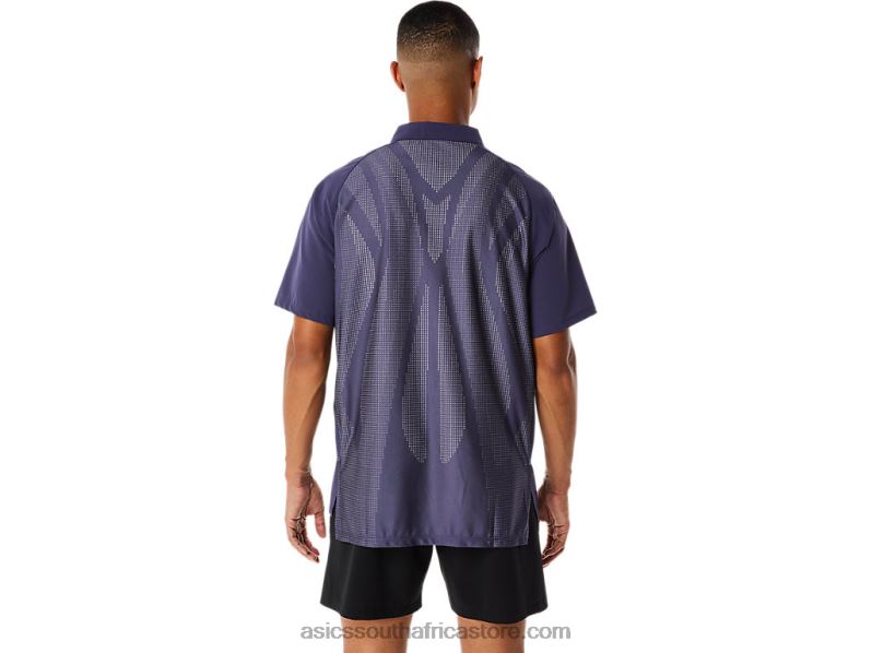 Men Asics Actibreeze Jacquard Polo Shirt LH4X0221 Indigo Fog