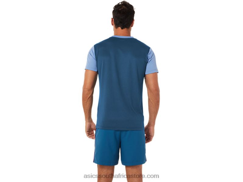 Men Asics Court Graphic Short Sleeve Top LH4X01508 Light Indigo