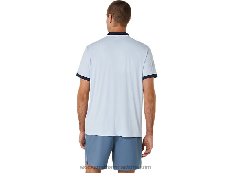 Men Asics Court Polo Shirt LH4X0472 Soft Sky/Midnight