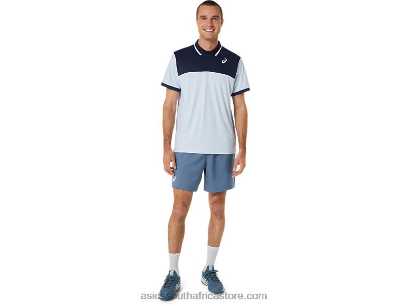 Men Asics Court Polo Shirt LH4X0472 Soft Sky/Midnight