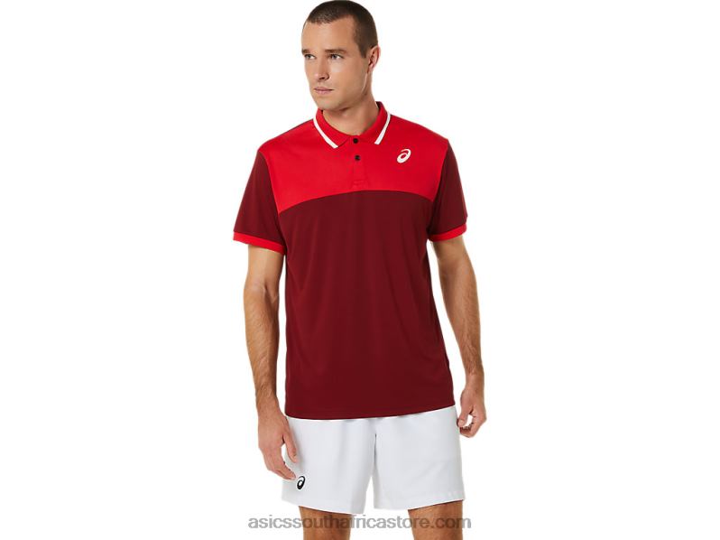 Men Asics Court Polo Shirt LH4X0547 Beet Juice/Classic Red