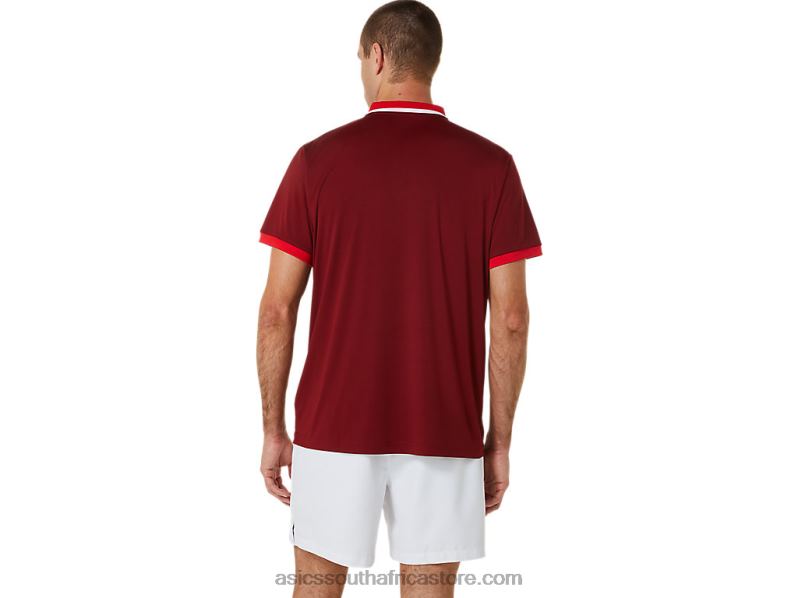 Men Asics Court Polo Shirt LH4X0547 Beet Juice/Classic Red