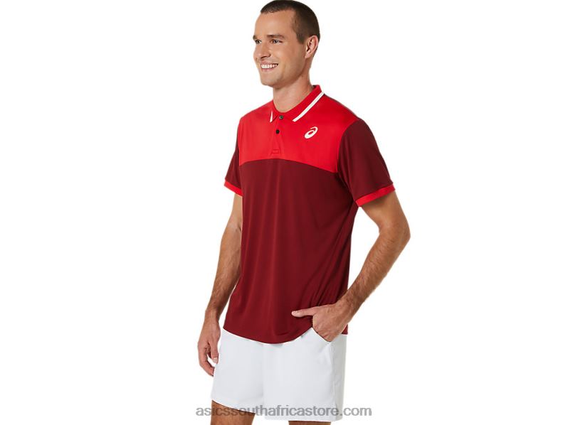 Men Asics Court Polo Shirt LH4X0547 Beet Juice/Classic Red