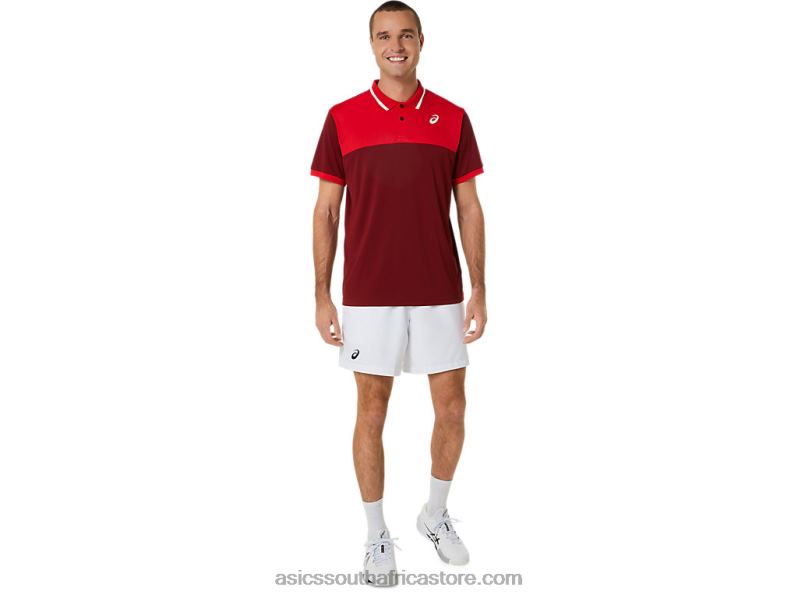 Men Asics Court Polo Shirt LH4X0547 Beet Juice/Classic Red
